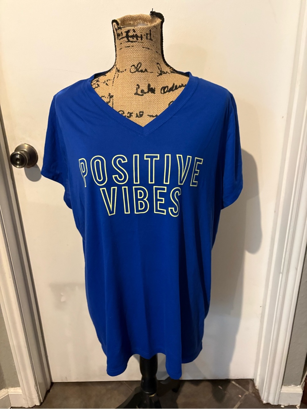 Xersion Royal Blue "Positive Vibes" V-Neck Tee